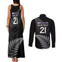 New Zealand Rugby Custom Couples Matching Tank Maxi Dress and Long Sleeve Button Shirt Glory Be To Black Silver-fern - Polynesian Pride