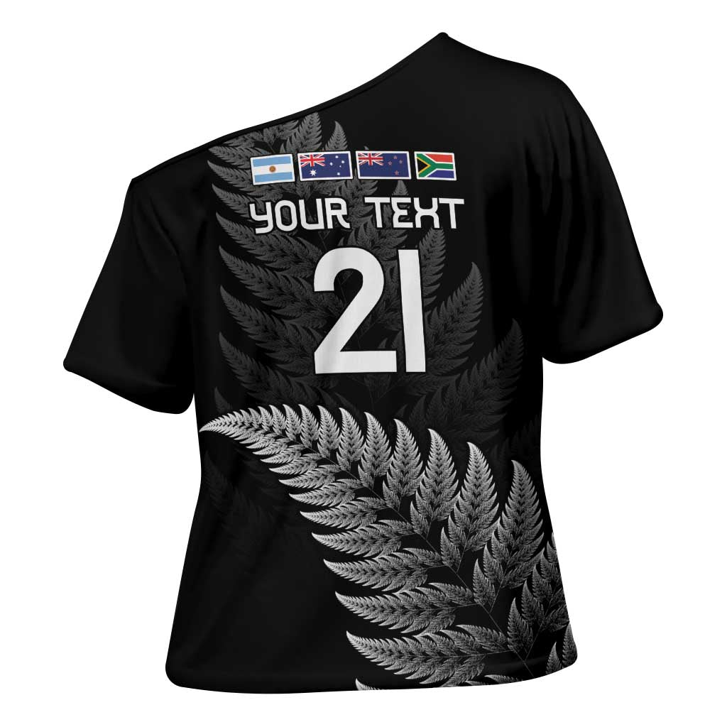 New Zealand Rugby Custom Cross Shoulder Shirt Glory Be To Black Silver-fern - Polynesian Pride