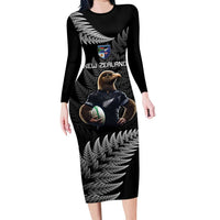 New Zealand Rugby Custom Family Matching Long Sleeve Bodycon Dress and Hawaiian Shirt Glory Be To Black Silver-fern - Polynesian Pride