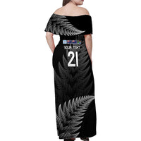 New Zealand Rugby Custom Family Matching Off Shoulder Maxi Dress and Hawaiian Shirt Glory Be To Black Silver-fern - Polynesian Pride