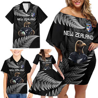 New Zealand Rugby Custom Family Matching Off Shoulder Short Dress and Hawaiian Shirt Glory Be To Black Silver-fern - Polynesian Pride