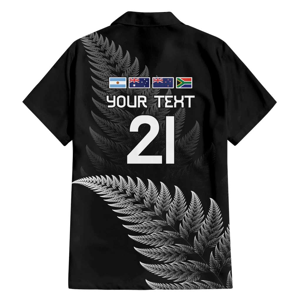 New Zealand Rugby Custom Family Matching Off Shoulder Short Dress and Hawaiian Shirt Glory Be To Black Silver-fern - Polynesian Pride