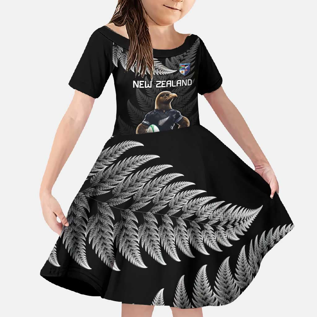 New Zealand Rugby Custom Family Matching Short Sleeve Bodycon Dress and Hawaiian Shirt Glory Be To Black Silver-fern - Polynesian Pride