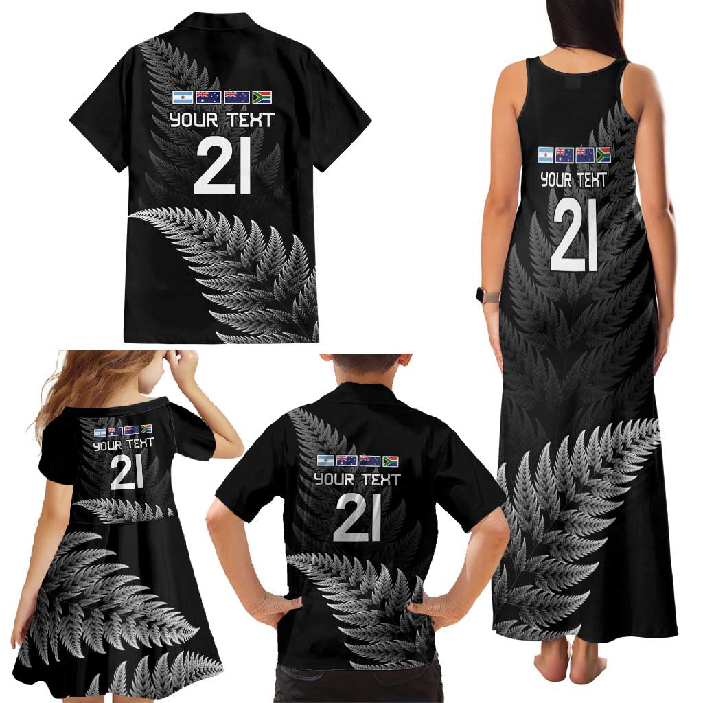 New Zealand Rugby Custom Family Matching Tank Maxi Dress and Hawaiian Shirt Glory Be To Black Silver-fern - Polynesian Pride