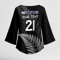 New Zealand Rugby Custom Kimono Sleeve Blouse Glory Be To Black Silver-fern - Polynesian Pride