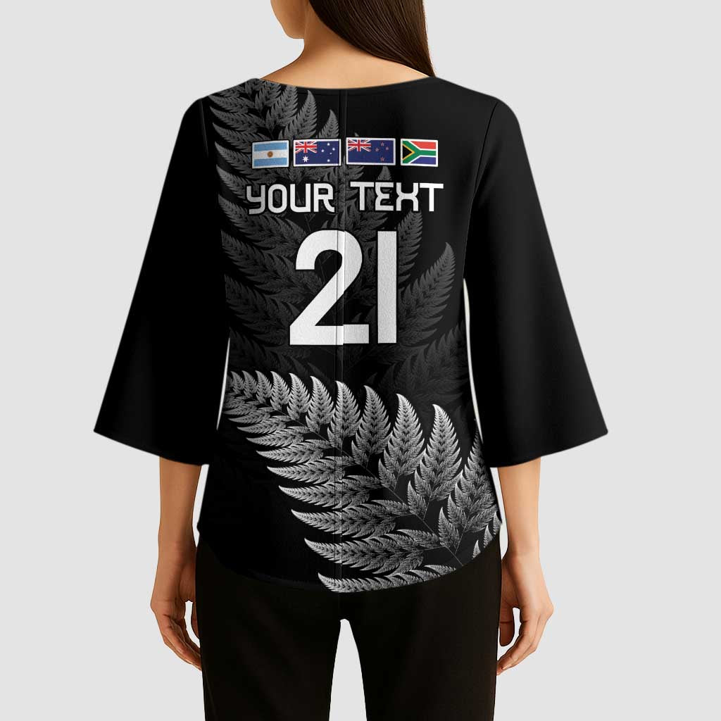New Zealand Rugby Custom Kimono Sleeve Blouse Glory Be To Black Silver-fern - Polynesian Pride