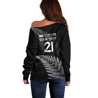 New Zealand Rugby Custom Off Shoulder Sweater Glory Be To Black Silver-fern - Polynesian Pride
