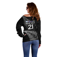 New Zealand Rugby Custom Off Shoulder Sweater Glory Be To Black Silver-fern - Polynesian Pride