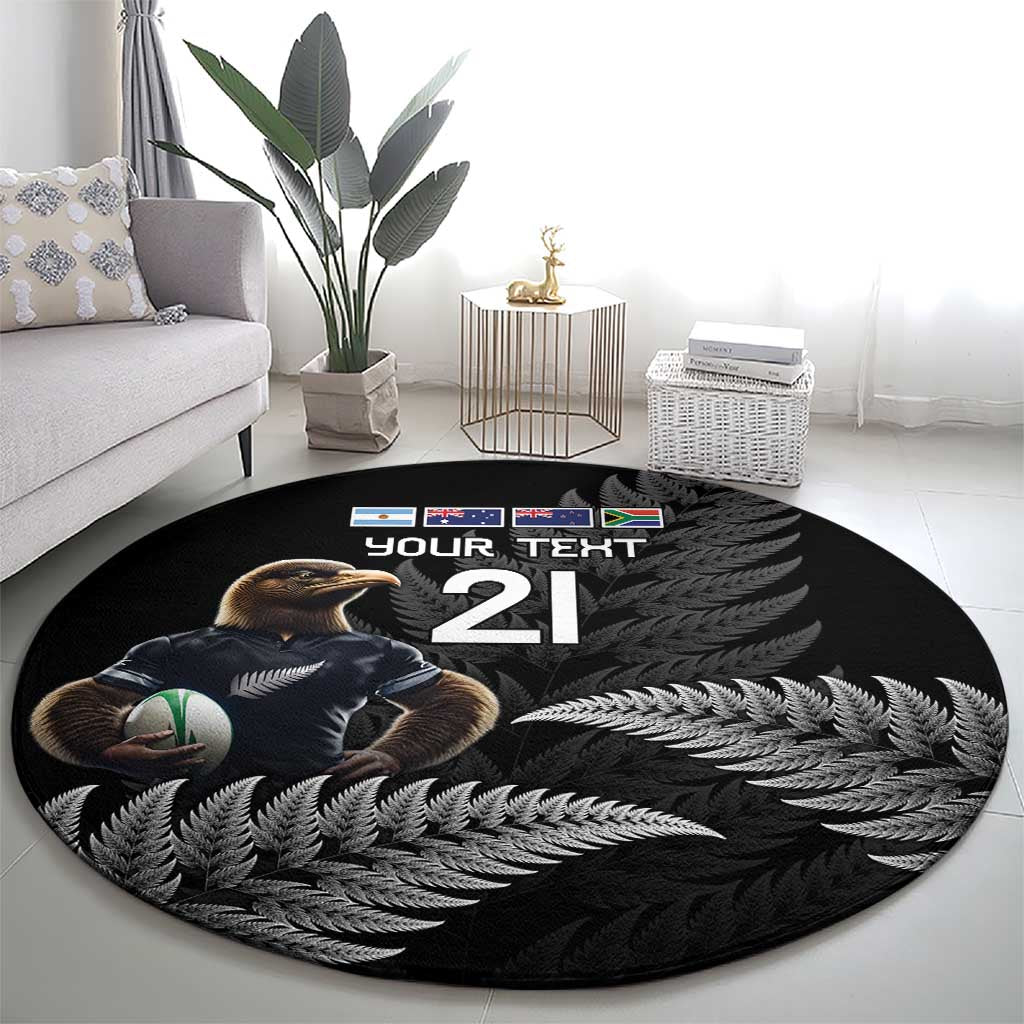 New Zealand Rugby Custom Round Carpet Glory Be To Black Silver-fern - Polynesian Pride