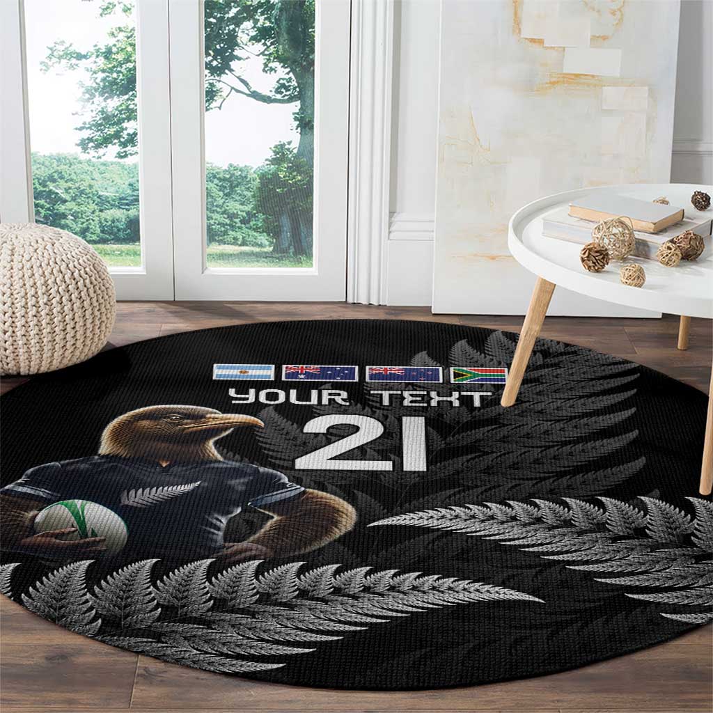 New Zealand Rugby Custom Round Carpet Glory Be To Black Silver-fern - Polynesian Pride