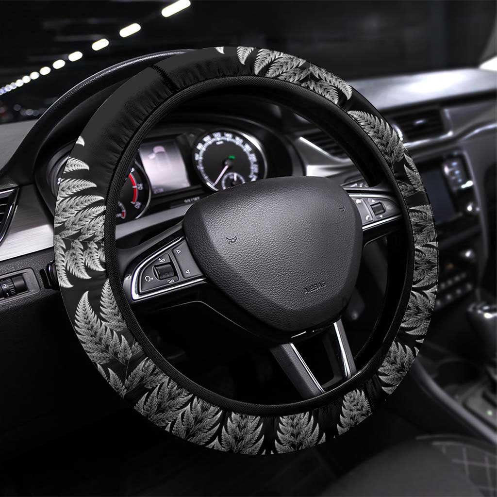 New Zealand Rugby Steering Wheel Cover Glory Be To Black Silver-fern - Polynesian Pride