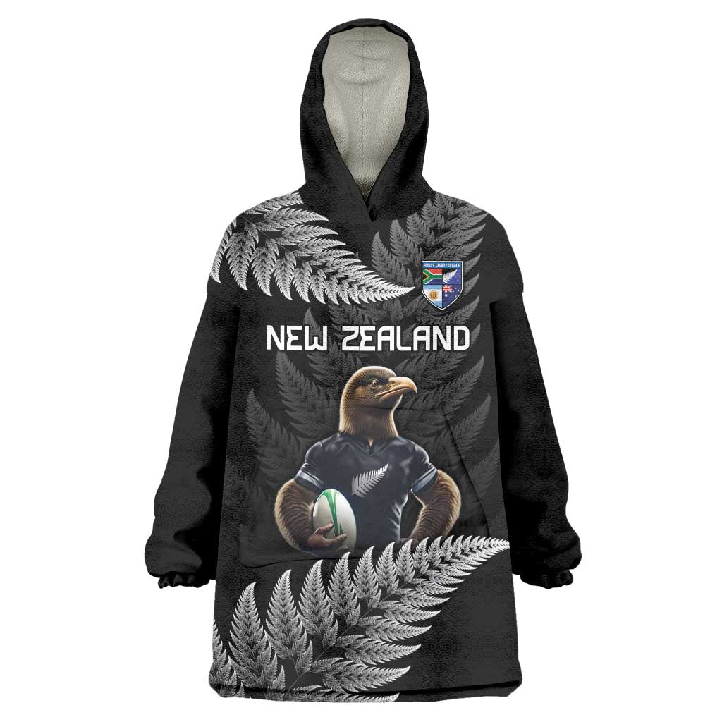 New Zealand Rugby Custom Wearable Blanket Hoodie Glory Be To Black Silver-fern - Polynesian Pride