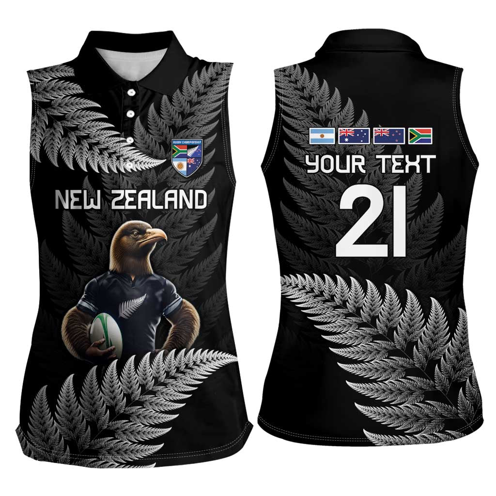 New Zealand Rugby Custom Women Sleeveless Polo Shirt Glory Be To Black Silver-fern - Polynesian Pride