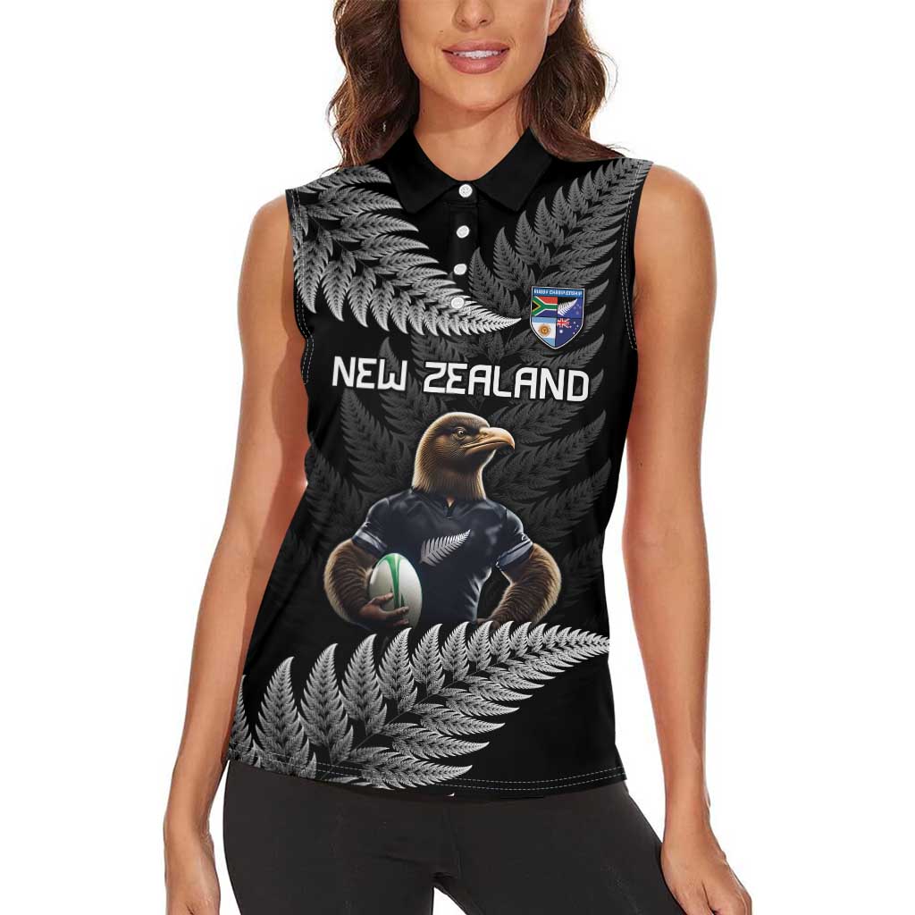New Zealand Rugby Custom Women Sleeveless Polo Shirt Glory Be To Black Silver-fern - Polynesian Pride