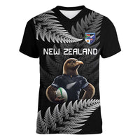 New Zealand Rugby Custom Women V-Neck T-Shirt Glory Be To Black Silver-fern - Polynesian Pride
