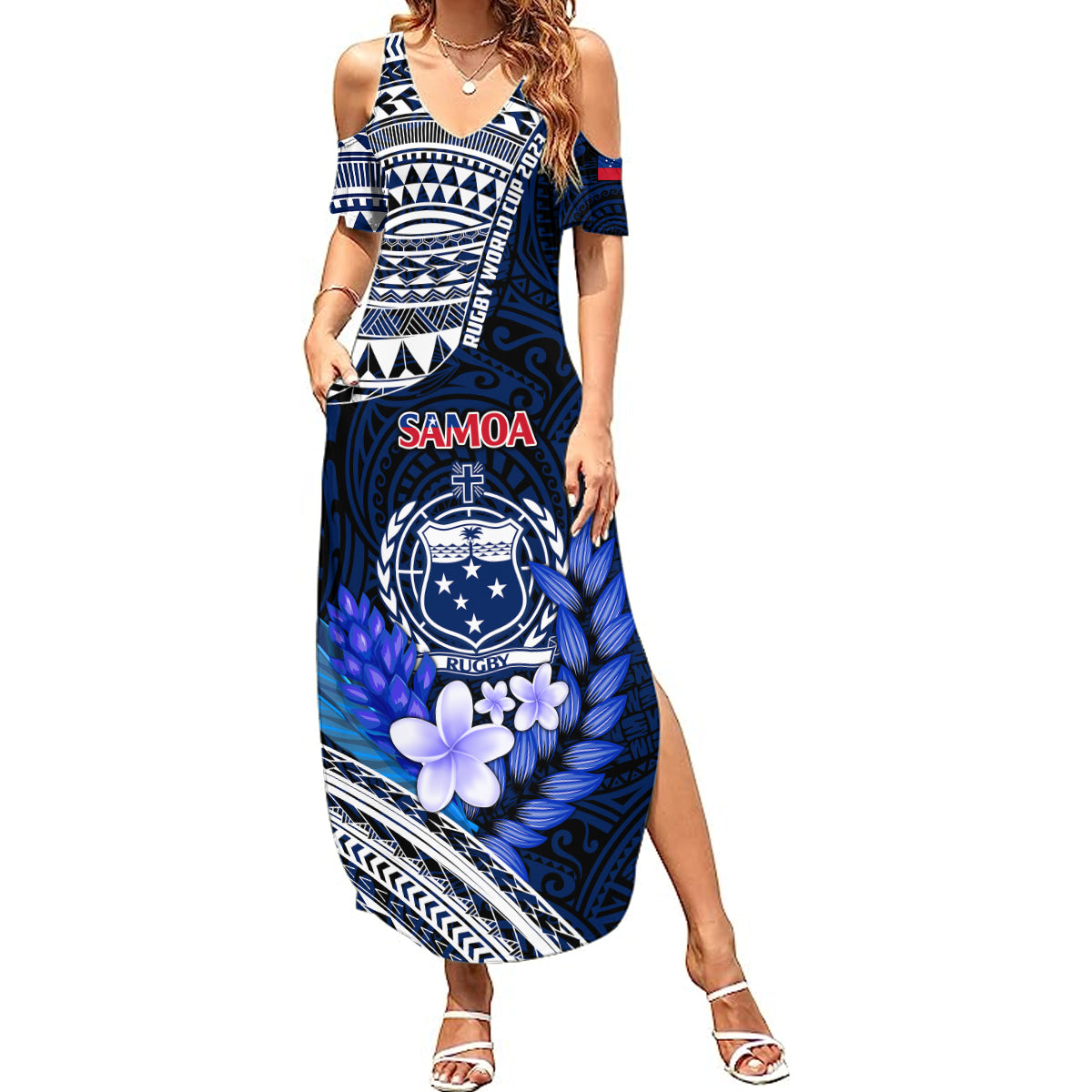 Samoa Rugby Summer Maxi Dress Proud Samoa World Cup 2023 LT9 Women Blue - Polynesian Pride