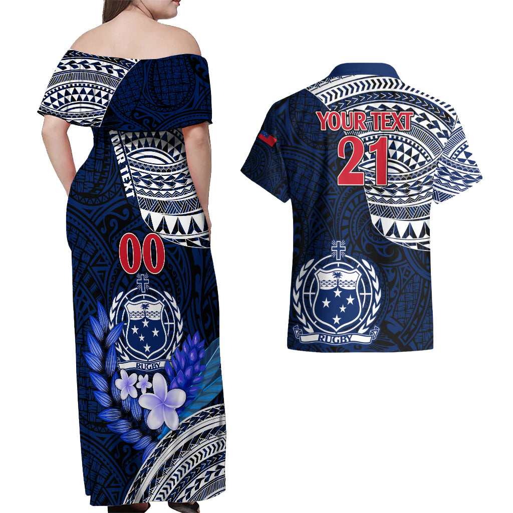 Custom Samoa Rugby Couples Matching Off Shoulder Maxi Dress and Hawaiian Shirt Proud Samoa World Cup 2023 LT9 - Polynesian Pride