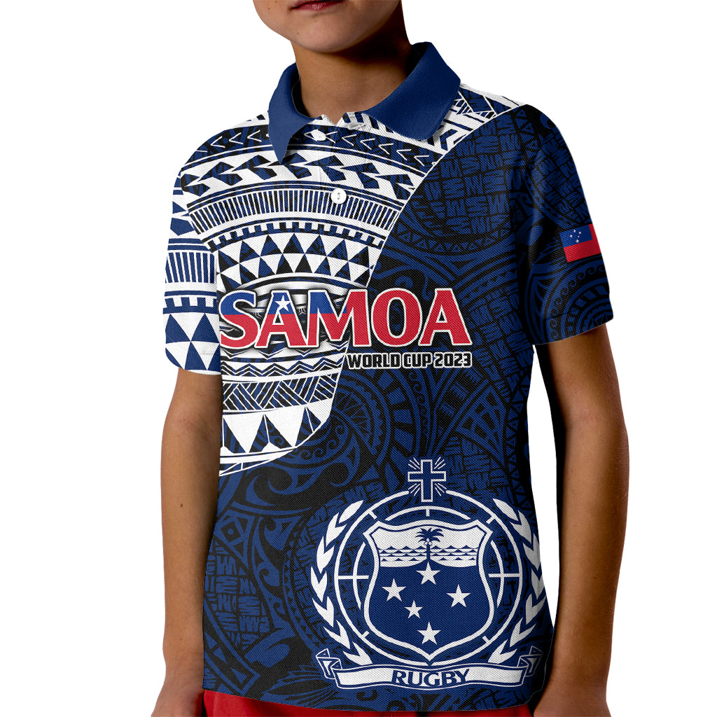 Custom Samoa Rugby Kid Polo Shirt Proud Samoa World Cup 2023 LT9 Kid Blue - Polynesian Pride