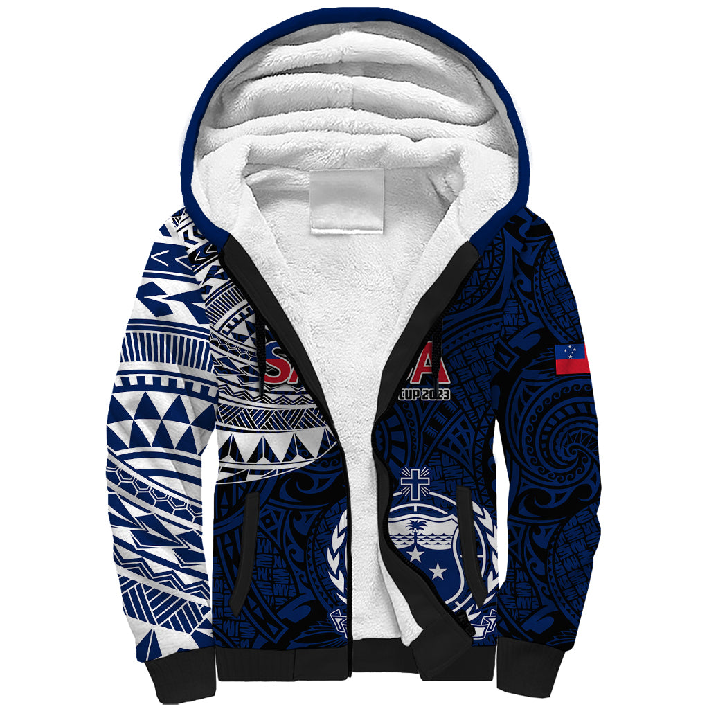 Custom Samoa Rugby Sherpa Hoodie Proud Samoa World Cup 2023 LT9 Unisex Blue - Polynesian Pride