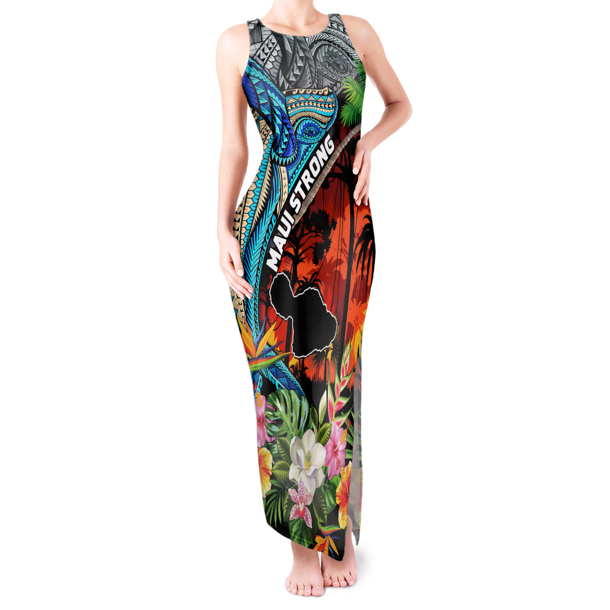 Hawaii Strong Maui Wildfire Tank Maxi Dress Pray For Lahaina Maui LT9 Women Black - Polynesian Pride