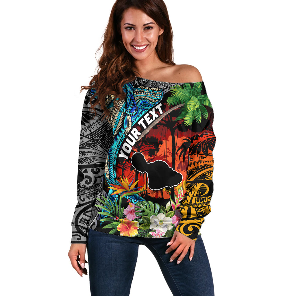 Personalised Hawaii Strong Maui Wildfire Off Shoulder Sweater Pray For Lahaina Maui LT9 Women Black - Polynesian Pride