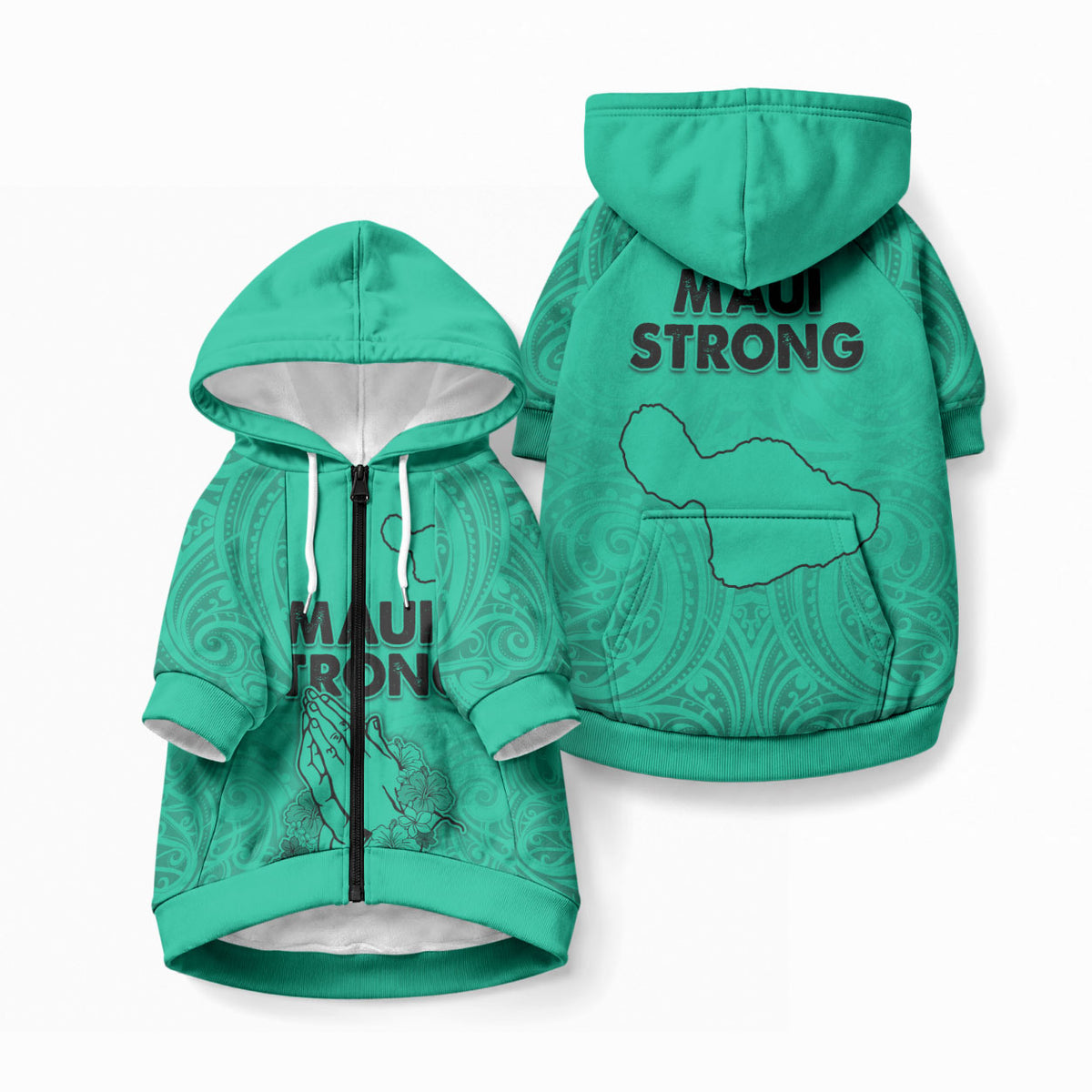 Hawaii Strong Maui Wildfire Pet Hoodie No2 LT9 Zip-up Green - Polynesian Pride