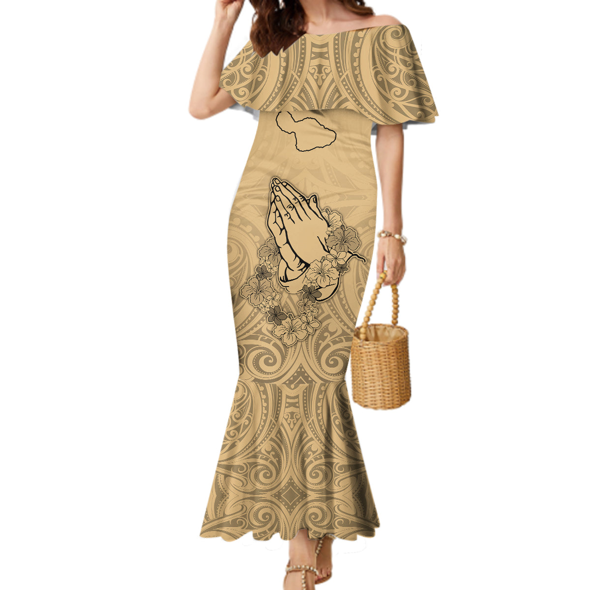 Hawaii Strong Maui Wildfire Mermaid Dress No3 LT9 Women Nude - Polynesian Pride