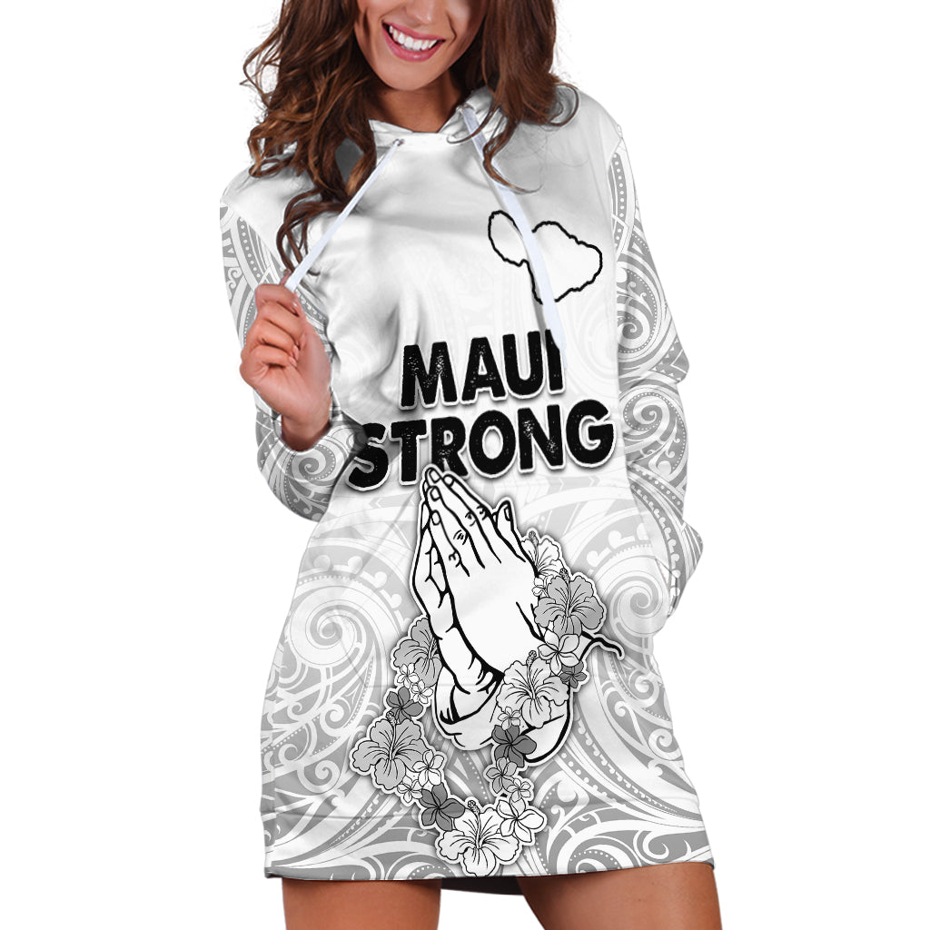 Hawaii Strong Maui Wildfire Hoodie Dress No4 LT9 White - Polynesian Pride