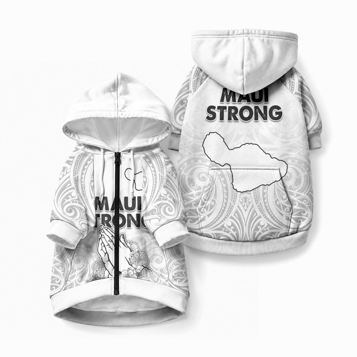 Hawaii Strong Maui Wildfire Pet Hoodie No4 LT9 Zip-up White - Polynesian Pride