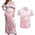 Japan Sakura Floral with Polynesian Vibe Couples Matching Off Shoulder Maxi Dress and Hawaiian Shirt