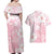 Japan Sakura Floral with Polynesian Vibe Couples Matching Off Shoulder Maxi Dress and Hawaiian Shirt