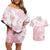 Japan Sakura Floral with Polynesian Vibe Couples Matching Off Shoulder Short Dress and Hawaiian Shirt