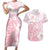 Japan Sakura Floral with Polynesian Vibe Couples Matching Short Sleeve Bodycon Dress and Hawaiian Shirt