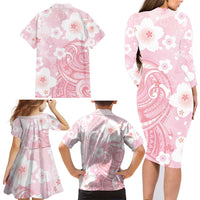 Japan Sakura Floral with Polynesian Vibe Family Matching Long Sleeve Bodycon Dress and Hawaiian Shirt LT9 - Polynesian Pride