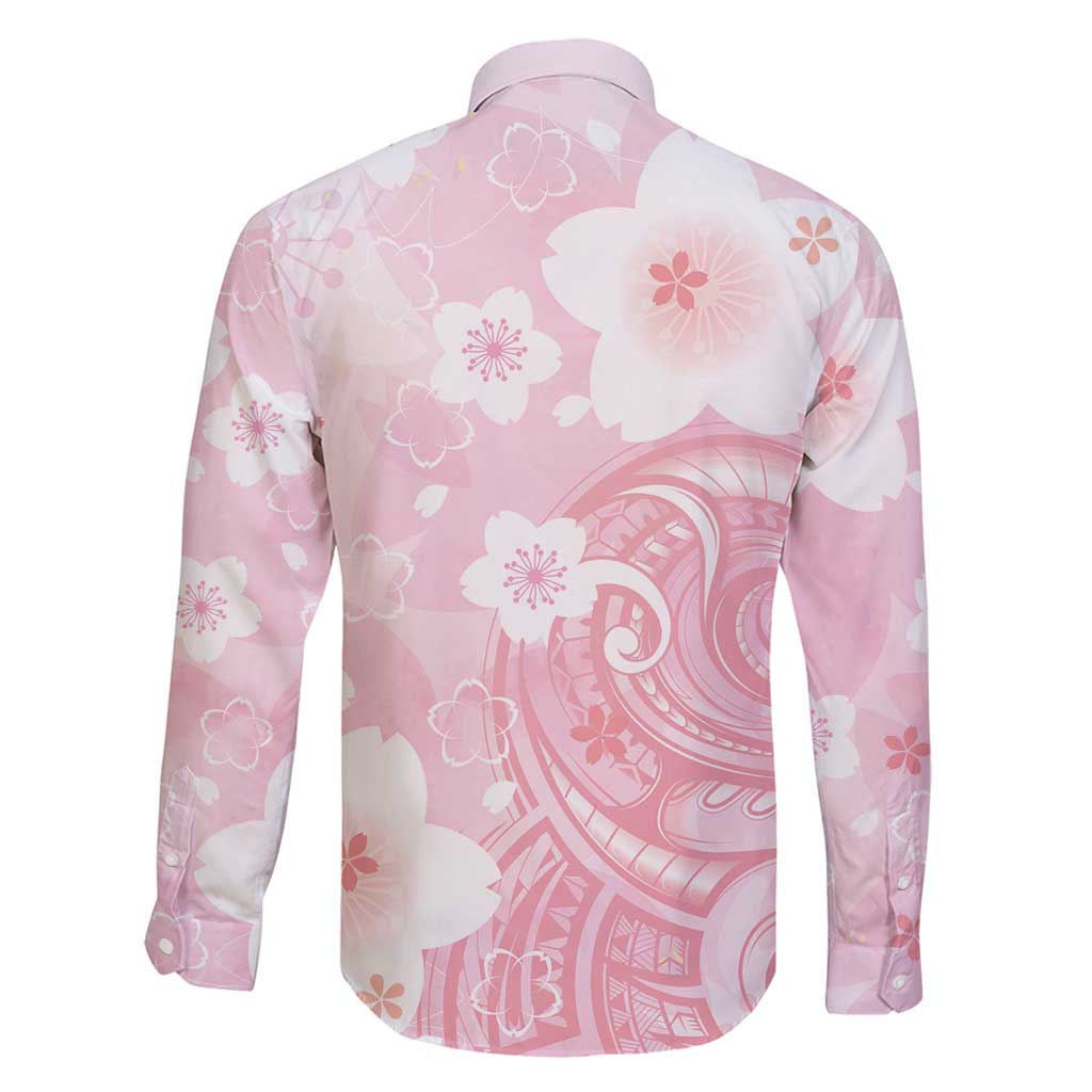 Japan Sakura Floral with Polynesian Vibe Family Matching Long Sleeve Bodycon Dress and Hawaiian Shirt LT9 - Polynesian Pride