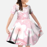 Japan Sakura Floral with Polynesian Vibe Family Matching Mermaid Dress and Hawaiian Shirt LT9 Daughter's Dress Pink - Polynesian Pride