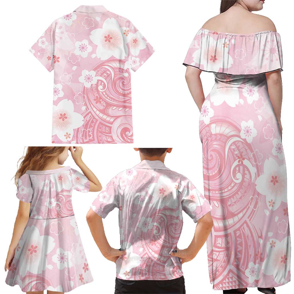 Japan Sakura Floral with Polynesian Vibe Family Matching Off Shoulder Maxi Dress and Hawaiian Shirt LT9 - Polynesian Pride