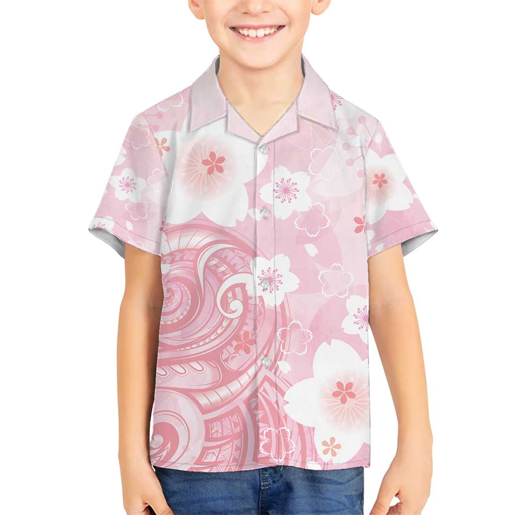 Japan Sakura Floral with Polynesian Vibe Family Matching Off Shoulder Maxi Dress and Hawaiian Shirt LT9 Son's Shirt Pink - Polynesian Pride