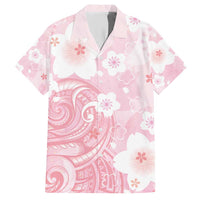 Japan Sakura Floral with Polynesian Vibe Family Matching Short Sleeve Bodycon Dress and Hawaiian Shirt LT9 Dad's Shirt - Short Sleeve Pink - Polynesian Pride