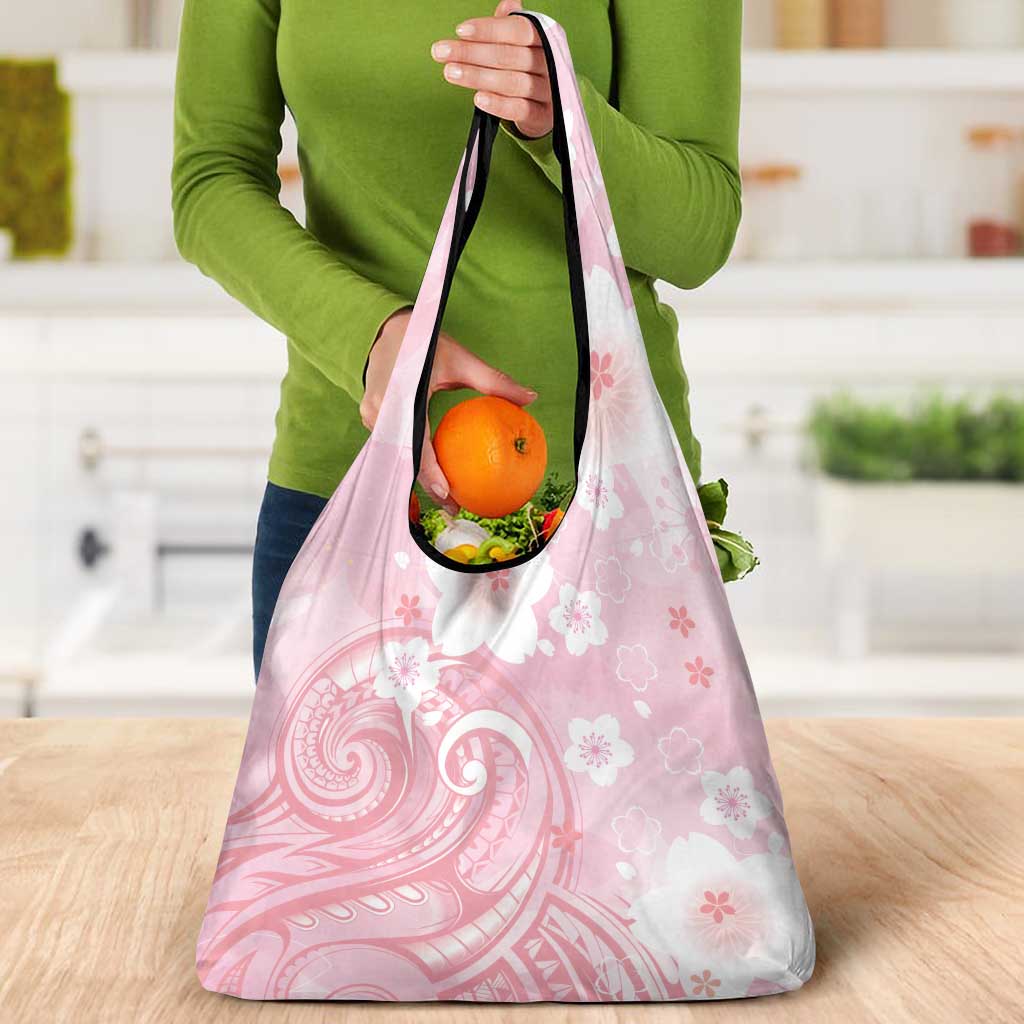 Japan Sakura Floral with Polynesian Vibe Grocery Bag