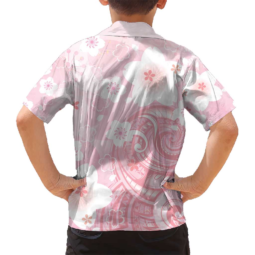 Japan Sakura Floral with Polynesian Vibe Kid Hawaiian Shirt