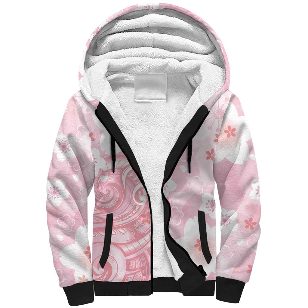 Japan Sakura Floral with Polynesian Vibe Sherpa Hoodie
