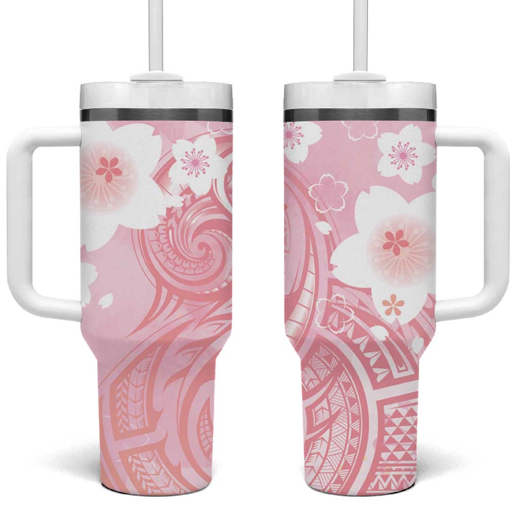 Japan Sakura Floral with Polynesian Vibe Tumbler With Handle