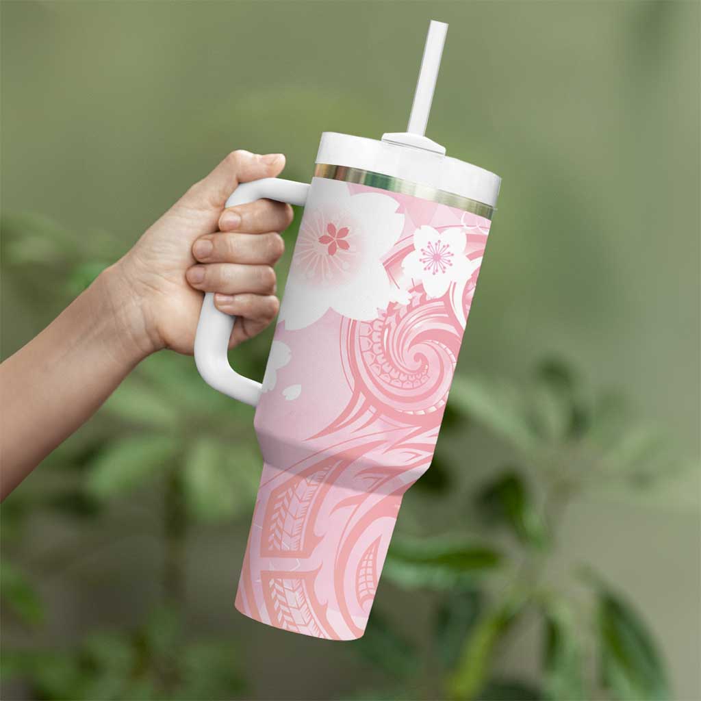 Japan Sakura Floral with Polynesian Vibe Tumbler With Handle