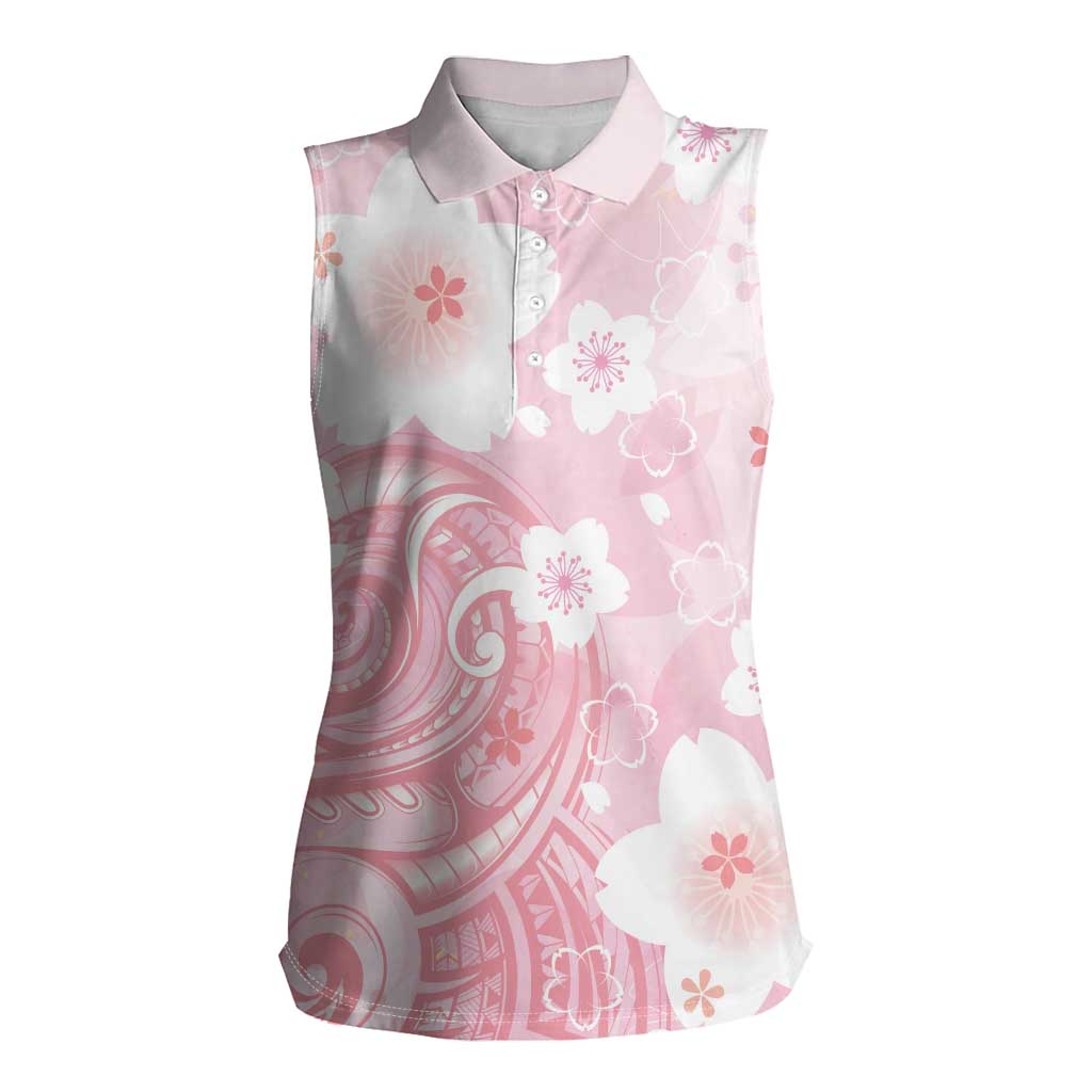 Japan Sakura Floral with Polynesian Vibe Women Sleeveless Polo Shirt LT9 Female Pink - Polynesian Pride