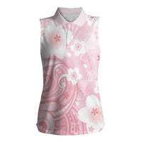 Japan Sakura Floral with Polynesian Vibe Women Sleeveless Polo Shirt LT9 Female Pink - Polynesian Pride