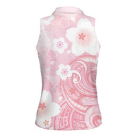 Japan Sakura Floral with Polynesian Vibe Women Sleeveless Polo Shirt LT9 - Polynesian Pride
