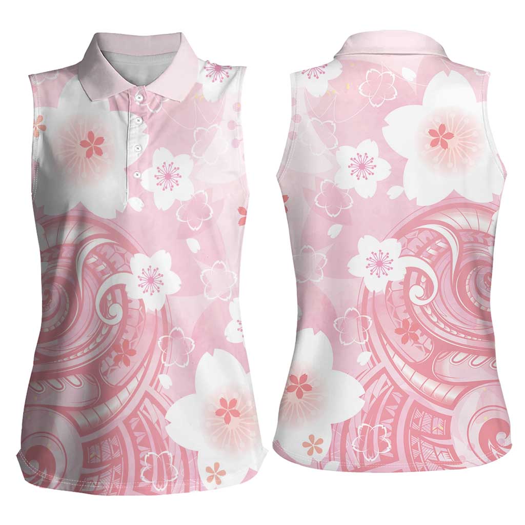 Japan Sakura Floral with Polynesian Vibe Women Sleeveless Polo Shirt LT9 - Polynesian Pride