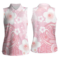 Japan Sakura Floral with Polynesian Vibe Women Sleeveless Polo Shirt LT9 - Polynesian Pride