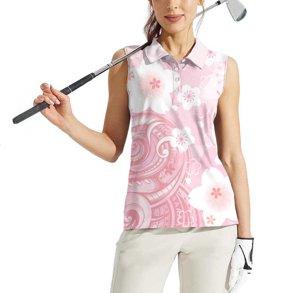 Japan Sakura Floral with Polynesian Vibe Women Sleeveless Polo Shirt LT9 - Polynesian Pride